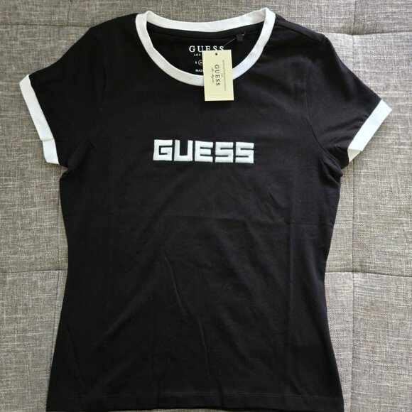 Guess Women’s Logo Tee – Black/White – Size M - Picture 1 of 1